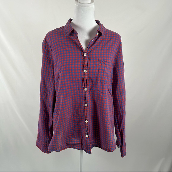 J. Crew Tops - J Crew Red Blue Gingham Button Down Top Size XL